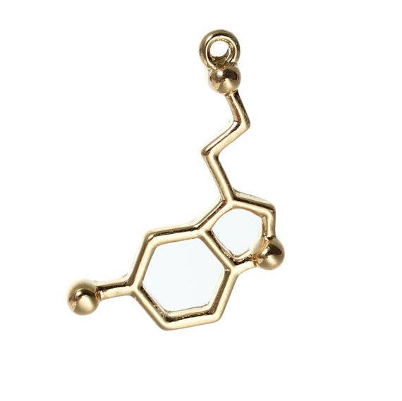 5 SEROTONIN Molecule Chemistry Charms, Gold Plated Charm Pendants, Science Charms, chg0389