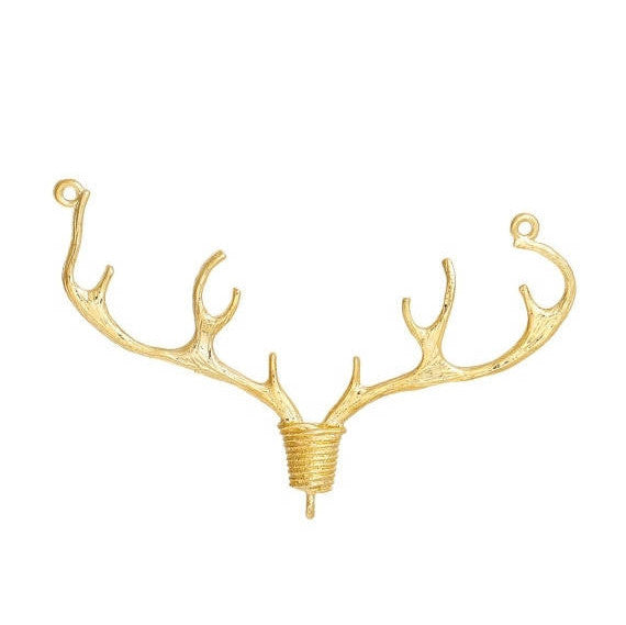 1 DEER STAG Antler Gold Plated Charm Pendant Connector, Nature Animal Charm, 10 point Buck, 1-3/4" wide chg0548