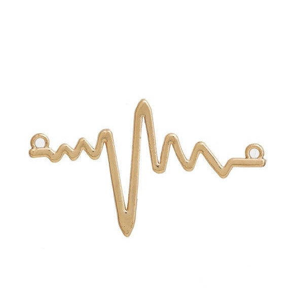5 Gold HEARTBEAT Charms, Gold Science Charm Pendants, EKG Charms, Electrocardiogram Charms, Connector Links, 48x29mm, chg0503