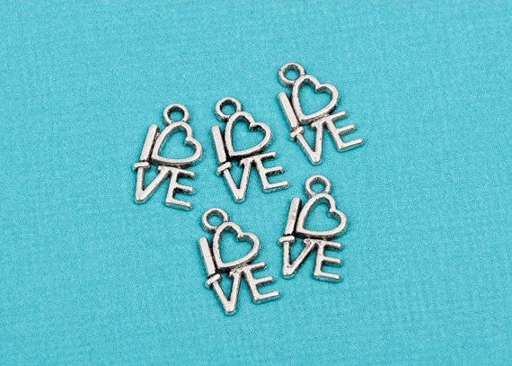 15 LOVE Charms, Word Affirmation Charm, Silver Tone Pewter Charm Pendant  chs1647
