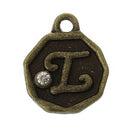 4 pcs Letter I Monogram Wax Seal Bronze Charm Tags, with crystal rhinestone, 3/8"  chb0352