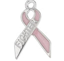 4 Pink BREAST CANCER Awareness Fighter Ribbon Charms or Pendants, silver, 19mm x 11mm  che0239