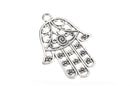 2 Large HAMSA HAND Pendants, Antiqued Silver Tone Metal, 85x61mm (3-3/8" long) chs2536