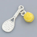 2 sets TENNIS RACKET & Ball Silver Plated Charm che0494