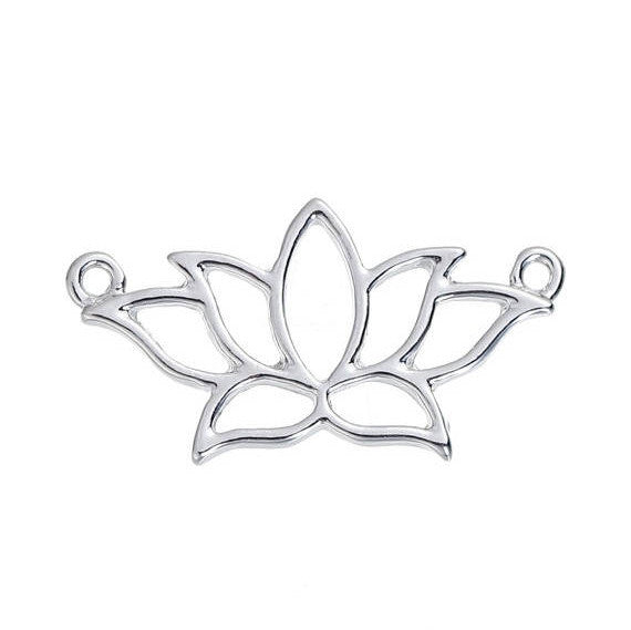 5 Silver Filigree LOTUS FLOWER Charm Pendant Connectors, Minimalist Nature Charms, 2 hole connector, 26x14mm, chs2789