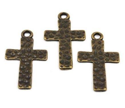 10 Bronze Hammered Cross Charms Pendants, 7/8" chb0323