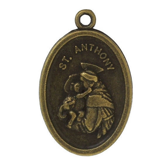 10 RELIGIOUS MEDAL Pendant Charms, Saint Anthony charms, praying hands, rosary charms, bronze tone metal, oval double sided, 1" chb0404