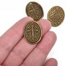5 Bronze Cross Relic Charm Pendants, wax seal style, oval coin charms, Bronze plated metal, double sided design, 27x21mm, chs2862