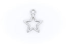 25 Antique Silver OPEN STAR Charm Pendants  chs1386