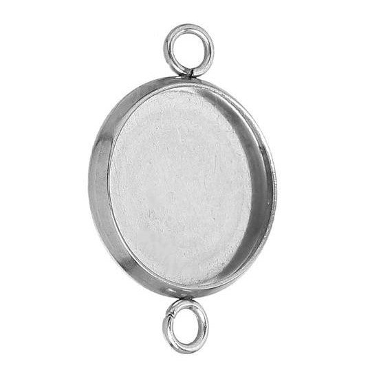 10 Stainless Steel Round Circle CABOCHON SETTING Bezel Frame Charm Connector Link, Silver (fits 12mm cabs)  chs2055