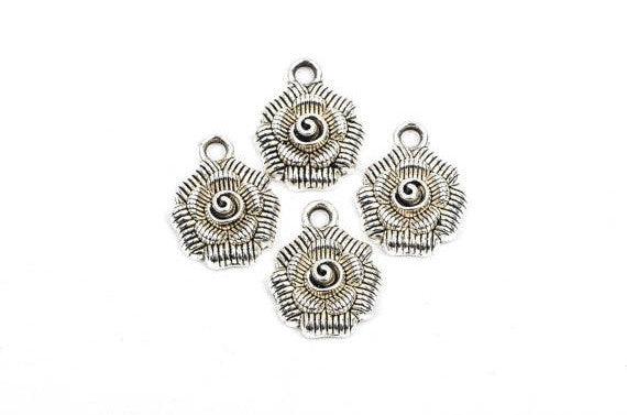 10 Silver FANCY ROSE Charm Pendants, chs1813