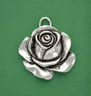4 Large ROSE Charm Pendant Connector Links . silver tone 36mm chs0782