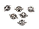 6 Silver Tone Circle FLEUR de LIS Charm Connector Links, Rope Edge, Wax Seal  chs1750
