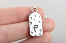 5 Letter P Monogram Initial Letter Stamped Rectangle Tag Charms, Hammered Antiqued Silver Tone Metal, 27x12mm, chs2614