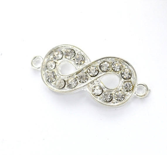 2 Rhinestone BRIGHT SILVER Infinity Connector Charms 33mm long . chs0422