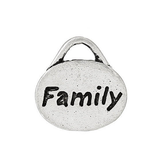 10 Antique Silver Stamped "Family" Oval Charm Pendants  chs1428