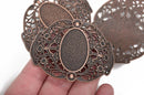 2 Large Copper Filigree Cuff Bracelet Findings, Sideways Curved Connector Links, Antiqued Copper, 67x51mm, (2-5/8" long) chc0082