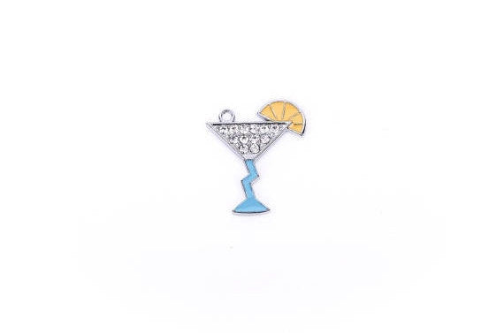 1 Large RHINESTONE MARTINI Glass with Lemon Charm Pendant  che0229