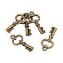 8 Small KEY Charm Pendants, bronze metal,  chb0307