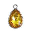 10 YELLOW CITRINE Topaz Rhinestone Teardrop Drop Charms, Crystal Glass in Silver Tone Bezel, November Birthstone, 19x12mm, chs2792
