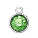 5 PERIDOT GREEN Crystal Round Charms, rhinestone drop charms, Crystal Glass in Silver Bezel, 13x10mm, chs2747