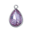 10 LIGHT Tanzanite Rhinestone Teardrop Drop Charms, Crystal Glass in Silver Tone Bezel, June Birthstone, 19x12mm, chs2782