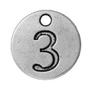 10 Number 3 (three) Antique Silver Carved Circle Disc Charm Pendant .  chs2270