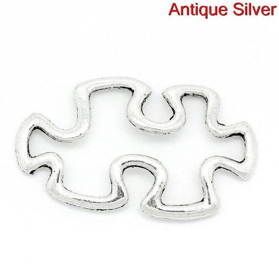 10 Silver Metal OPEN PUZZLE Piece Charm Pendants, autism awareness chs0509