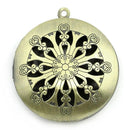 2 Bronze Filigree Picture Photo Locket Frame Pendant, perfume diffuser (Fits 24mm on inside) chb0292