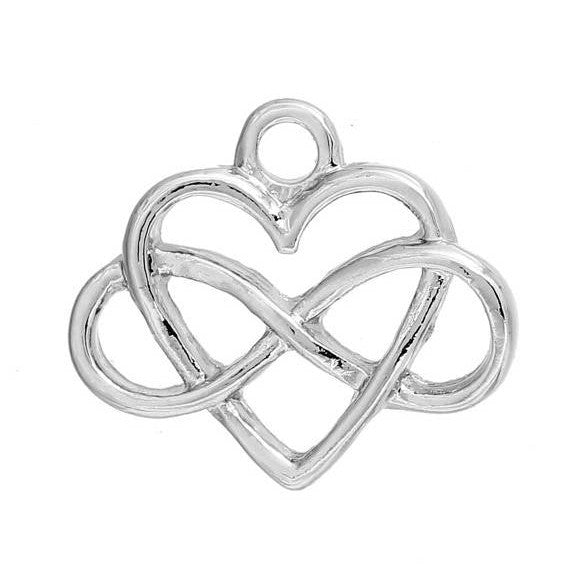 5 INFINITY HEART Loop Silver Tone Charm Pendants, 16x14mm, eternal love charm, chs2770