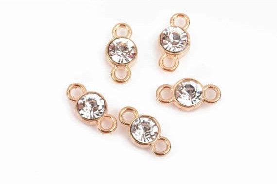 10 Light Gold Rhinestone Connector Link Charms, crystal drop charms, CLEAR Crystal in Center, 15x7mm, chs2911
