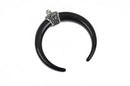 BLACK Double Horn Pendant, Large Crescent Horn, Black Horns, Pavé Pendant, Upside Down Moon, 62mm (2-3/8") cho0153