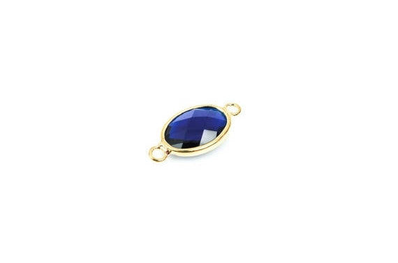 1 Oval Gold Brass Connector Link Charm, faceted COBALT BLUE Glass, 21x10mm, 7/8" long September Birthstone chg0237