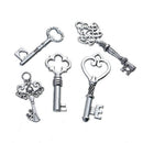 5 Fancy Silver KEY Charms, Antiqued Silver Metal fancy decorative styles, 1 of each, chs2704