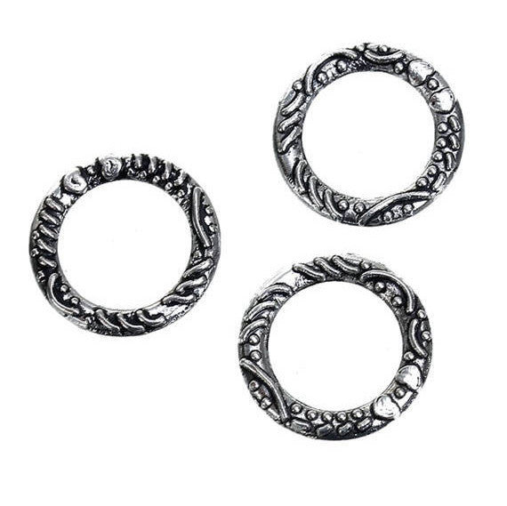 50 Silver Plated Metal Textured CIRCLE RING Connectors, Decorative Design, 14mm, chs2683
