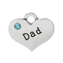 20 Bulk Antique Silver Blue Rhinestone "Dad" Heart Charm Pendant 17x15mm  chs2001b