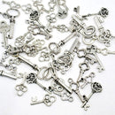 50 Silver SKELETON KEY Charm Pendants, mixed designs, Bulk Package  chs1989