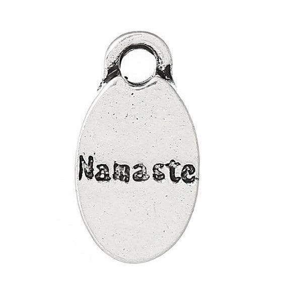 10 NAMASTE Oval Pewter Charm Pendants, Affirmation Quote Charms, Yoga Theme Charms, chs1749