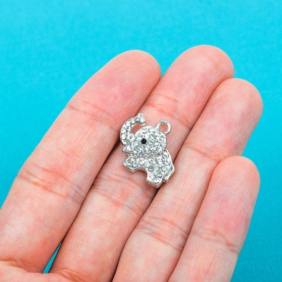 2 Rhinestone Bright Silver ELEPHANT Charm Pendants chs0184