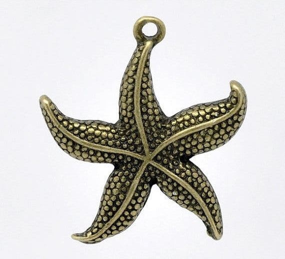 6 Bronze Tone STARFISH charms or pendants chb0289