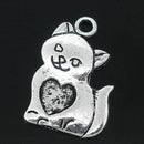 10 Silver Tone Metal Smiling CAT kitten Charms Pendants chs0724