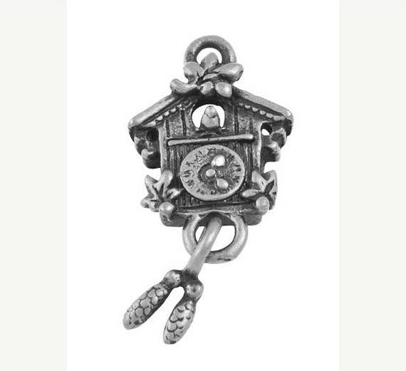 4 Silver Tone Metal Pewter moveable "CUCKOO Clock" Charm Pendants  25mm x 12mm chs0667