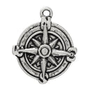 6 COMPASS NAVIGATOR Charm Pendants Antiqued Silver Tone Pewter chs1821