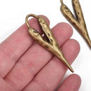 5 HEART Charm Pendants, hammered bronze metal, stylized elongated heart, 60x18mm, 2-3/8" long chb0512