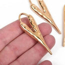 HEART Charm Pendants, hammered light gold metal, stylized elongated heart, 60x18mm, 2-3/8" long chg0592