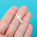 10 Silver Tone Metal Sideways Cross Charm Connectors . CHS0330