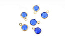6 SAPPHIRE BLUE Rhinestone Faceted Circle Charms, 6mm Gold Drop Charms, Crystal Glass in Gold Plated Bezel September Birthstone, chs2959