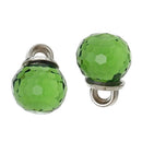 5 Crystal Dot Charm Drops, EMERALD GREEN, 10mm, Silver Tone Metal Bail chs1572
