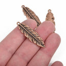 10 Copper FEATHER Charms, Copper oxidized metal charms, Copper feather pendants, 41x12mm, 1-5/8" long chc0077