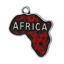 4 Red Enamel Africa Map Charms Pendants, Antique Silver Charms,  25mmx22mm, che0512